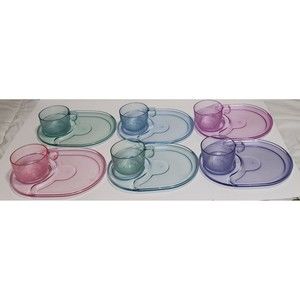 Vtg Tupperware 6 Cups 6 Plates Stacking Acrylic Preludio  WaterColor Snackatizer